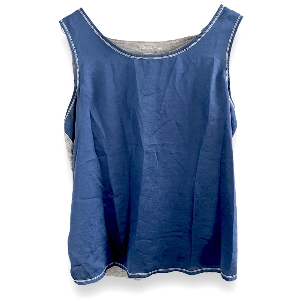 Coldwater Creek Mixed Media Sleeveless Shell Blouse Blue/Heather Gray Size L